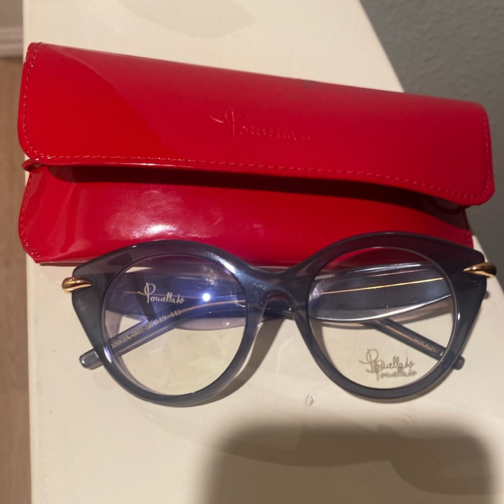Pomellato Oval Eyeglasses PM0041O 004 Blue Glitter/Gold 46mm